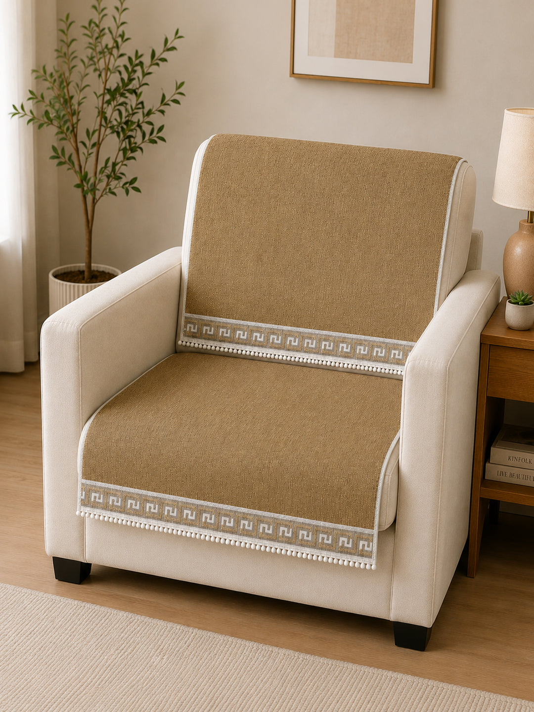 Velvet Sofa Mat 1 Seater Back & Seat | Regal Edge – Desert Beige