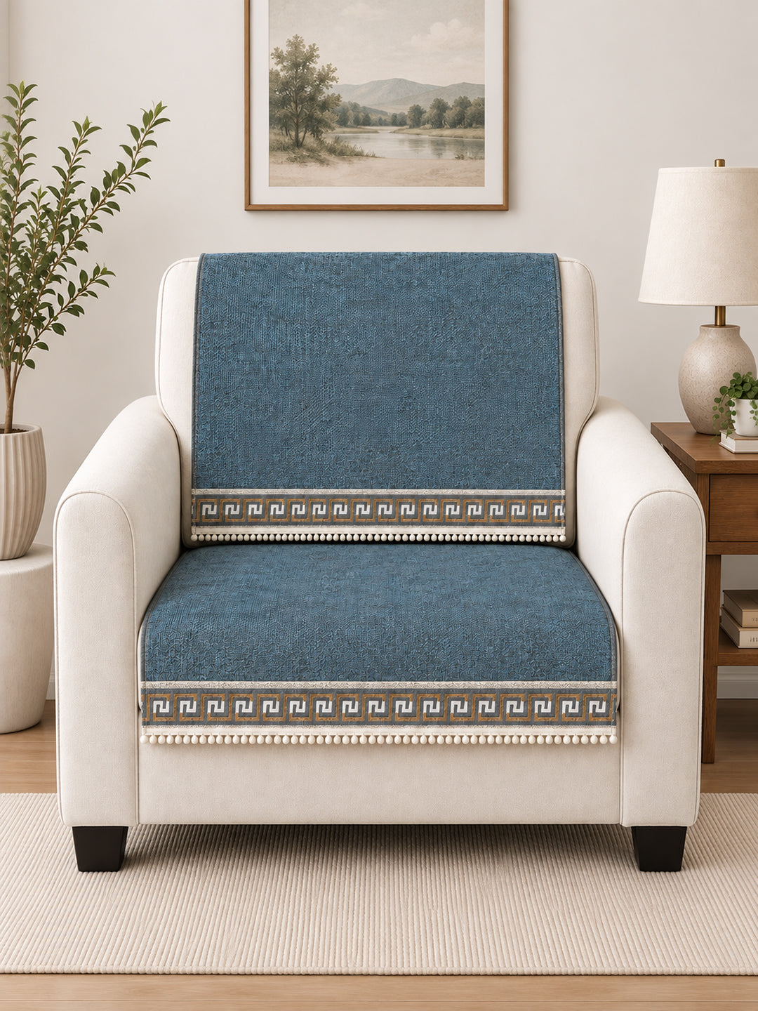 Velvet Sofa Mat 1 Seater Back & Seat | Regal Edge – Greyish Blue