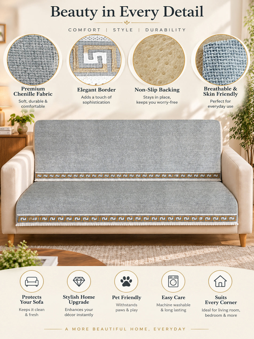 Suede Velvet Sofa Mat 1 Seater Back & Seat | Regal Edge – Mist Grey
