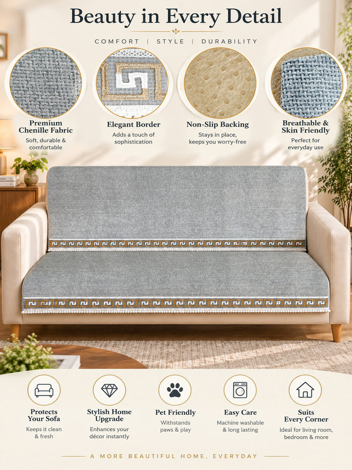 Suede Velvet Sofa Mat 1 Seater Back & Seat | Regal Edge – Mist Grey