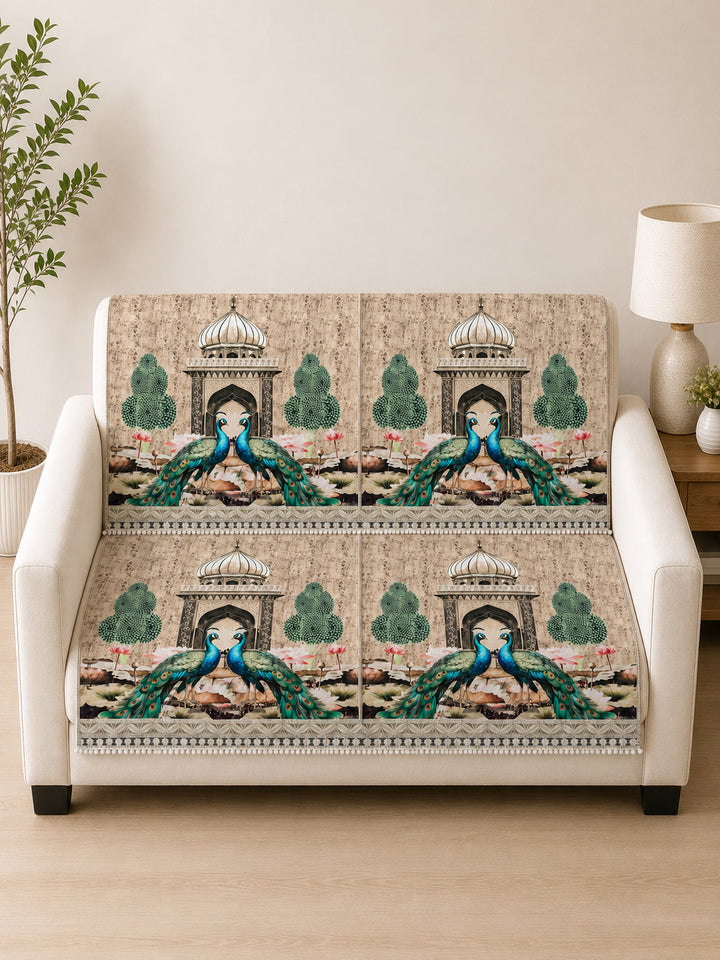 Suede Velvet Sofa Mat 2 Seater Back & Seat | Peacock - Ivory Beige
