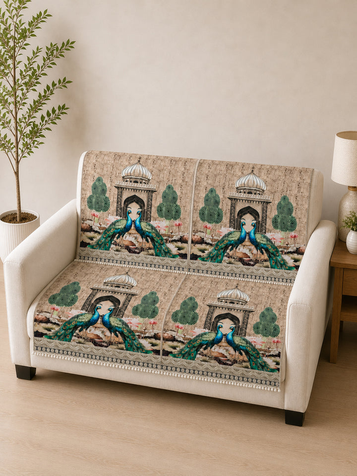Suede Velvet Sofa Mat 2 Seater Back & Seat | Peacock - Ivory Beige