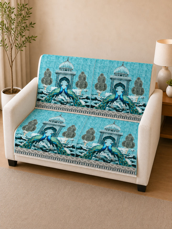 Suede Velvet Sofa Mat 2 Seater Back & Seat | Peacock - Aqua Mist