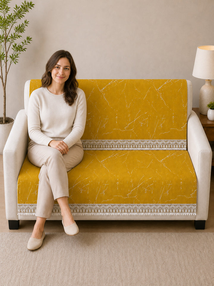 Suede Velvet Sofa Mat 2 Seater Back & Seat | Luxe Mustard Gold