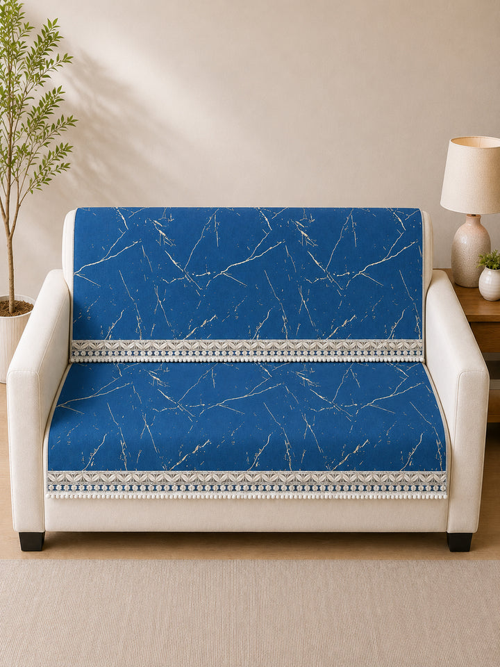 Suede Velvet Sofa Mat 2 Seater Back & Seat | Luxe Sapphire Blue