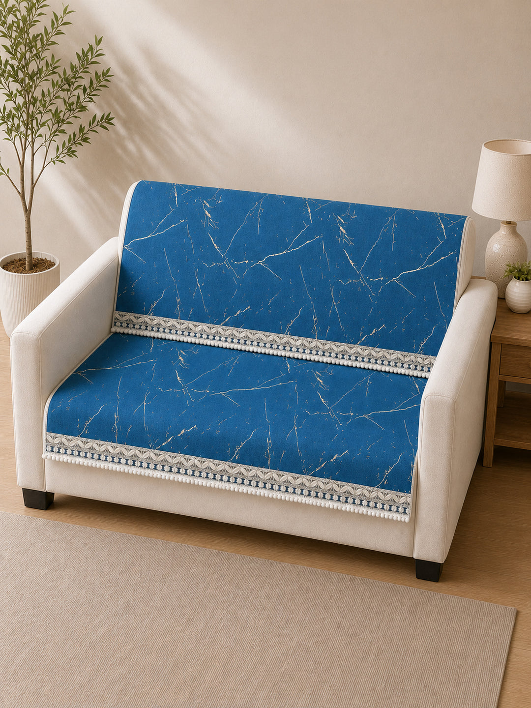 Suede Velvet Sofa Mat 2 Seater Back & Seat | Luxe Sapphire Blue