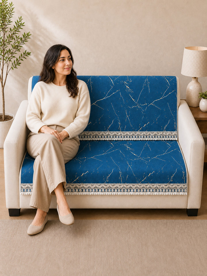 Suede Velvet Sofa Mat 2 Seater Back & Seat | Luxe Sapphire Blue