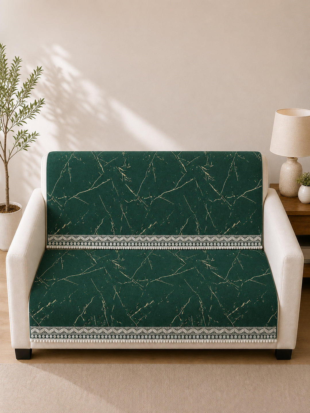 Suede Velvet Sofa Mat 2 Seater Back & Seat | Luxe Emerald Green