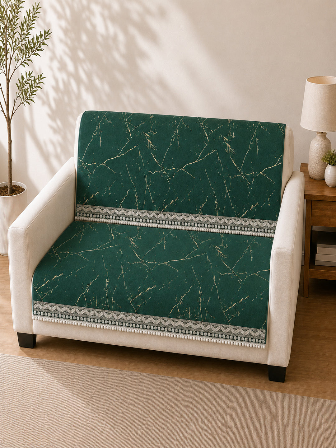 Suede Velvet Sofa Mat 2 Seater Back & Seat | Luxe Emerald Green