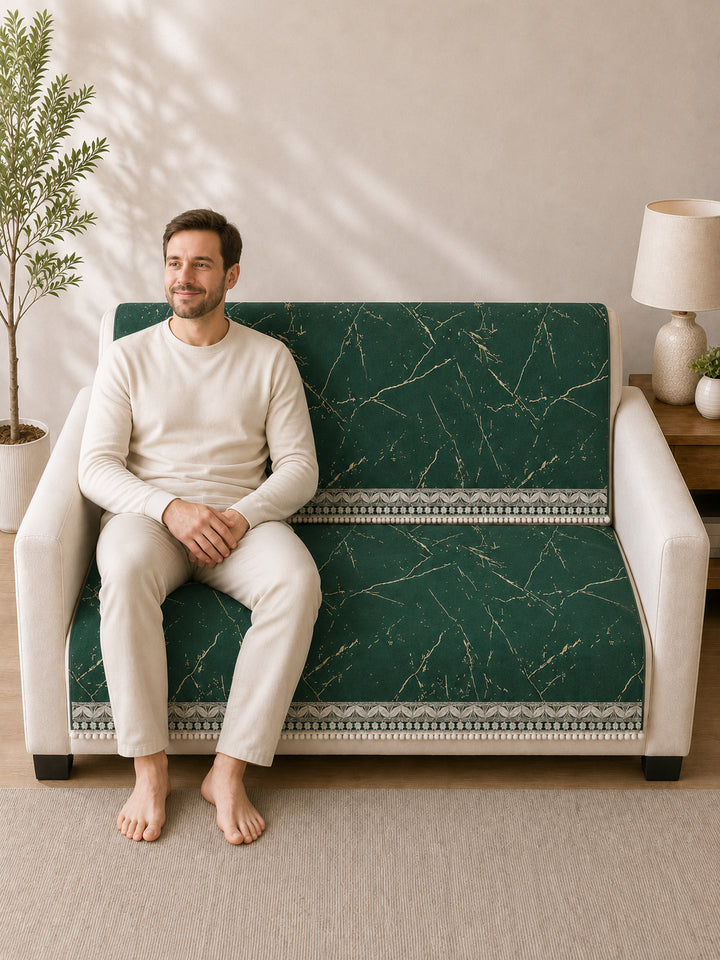 Suede Velvet Sofa Mat 2 Seater Back & Seat | Luxe Emerald Green