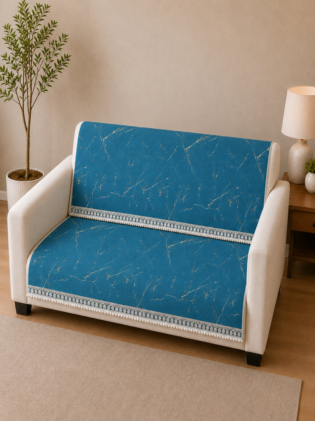 Suede Velvet Sofa Mat 2 Seater Back & Seat | Luxe Aqua Blue