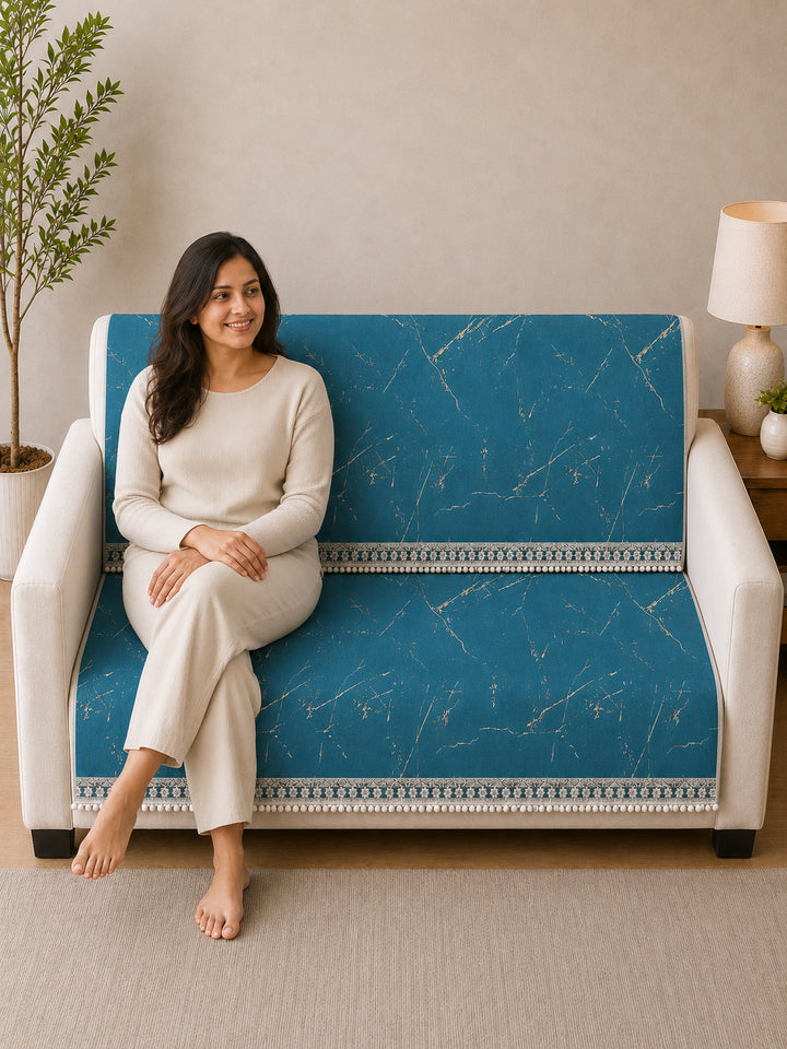 Suede Velvet Sofa Mat 2 Seater Back & Seat | Luxe Aqua Blue
