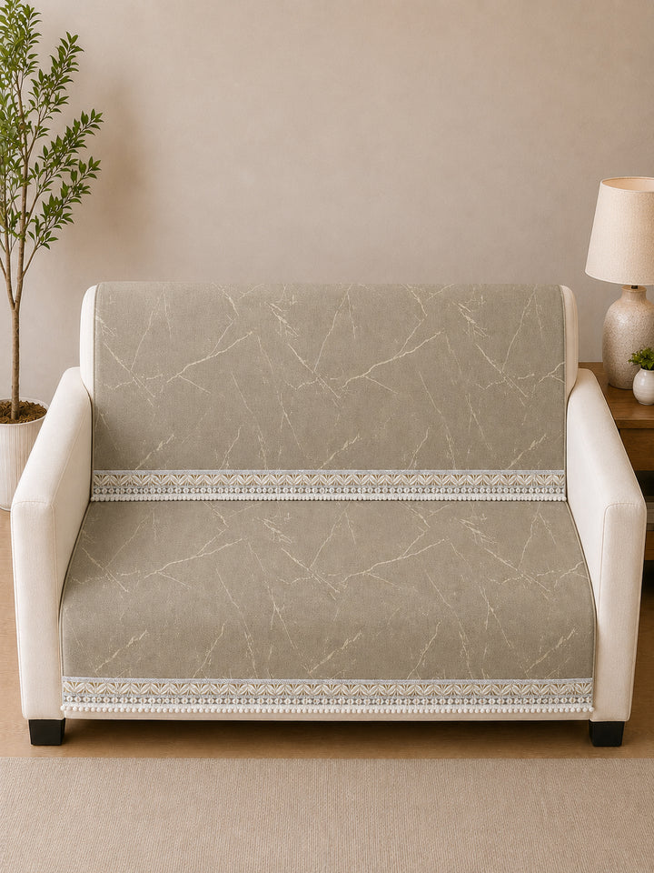 Suede Velvet Sofa Mat 2 Seater Back & Seat | Luxe Stone Beige