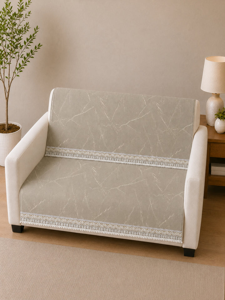 Suede Velvet Sofa Mat 2 Seater Back & Seat | Luxe Stone Beige