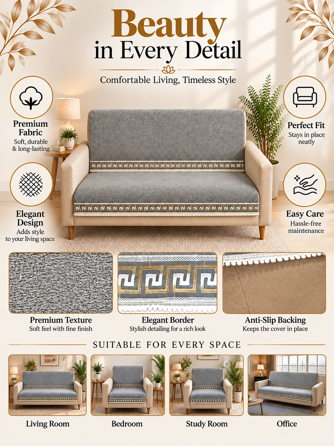 Suede Velvet Sofa Mat 2 Seater Back & Seat | Regal – Warm Grey