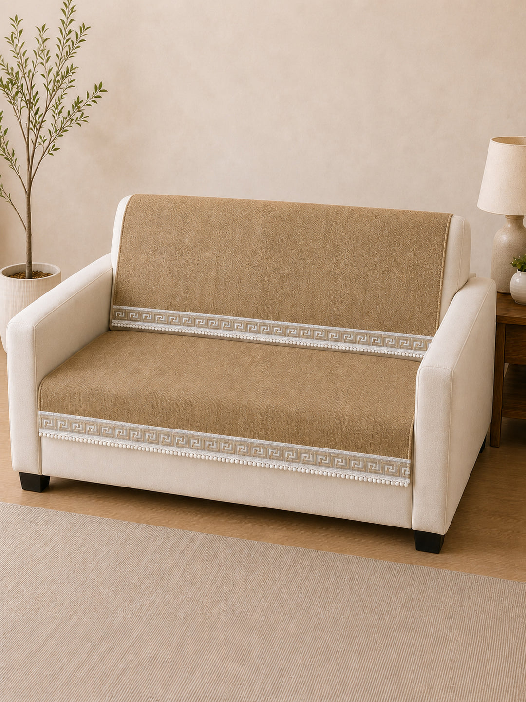 Suede Velvet Sofa Mat 2 Seater Back & Seat | Regal – Desert Beige