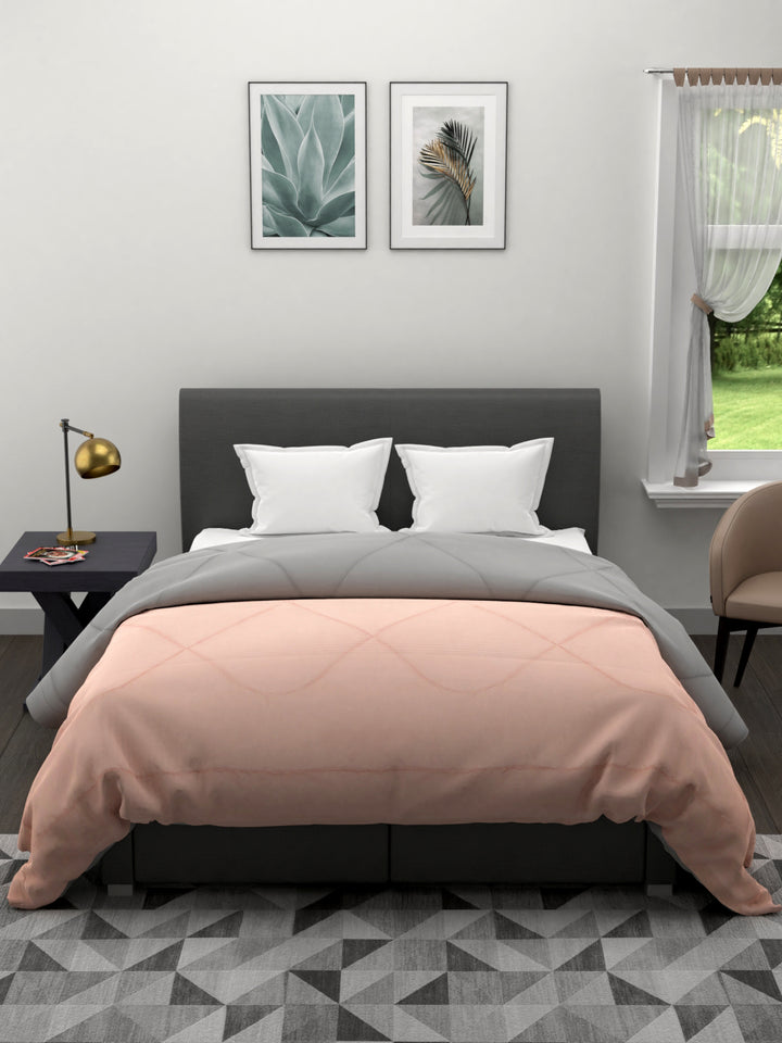 120 GSM All Weather Reversible Double Bed Quilt; 90x100 Inches; Peach & Grey