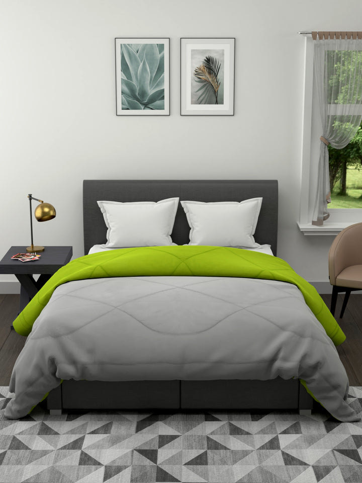 120 GSM All Weather Reversible Double Bed Quilt; 90x100 Inches; Grey & Green