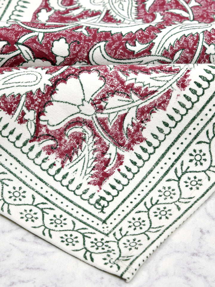 Table Runner; 13x70 Inches; Flowers & Leaves On Maroon