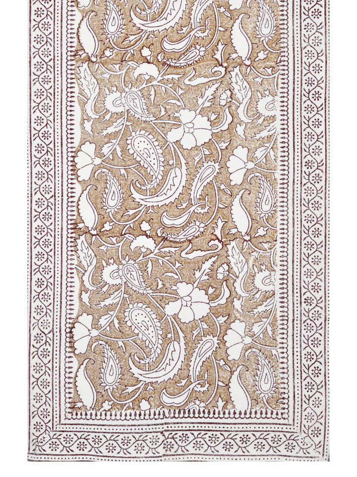 Table Runner; 13x70 Inches; Flowers & Leaves On Beige