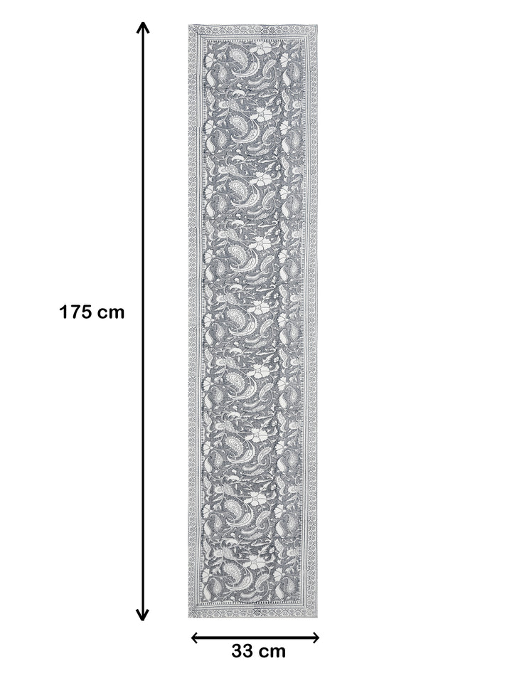 Table Runner; 13x70 Inches; Flowers & Leaves On Grey