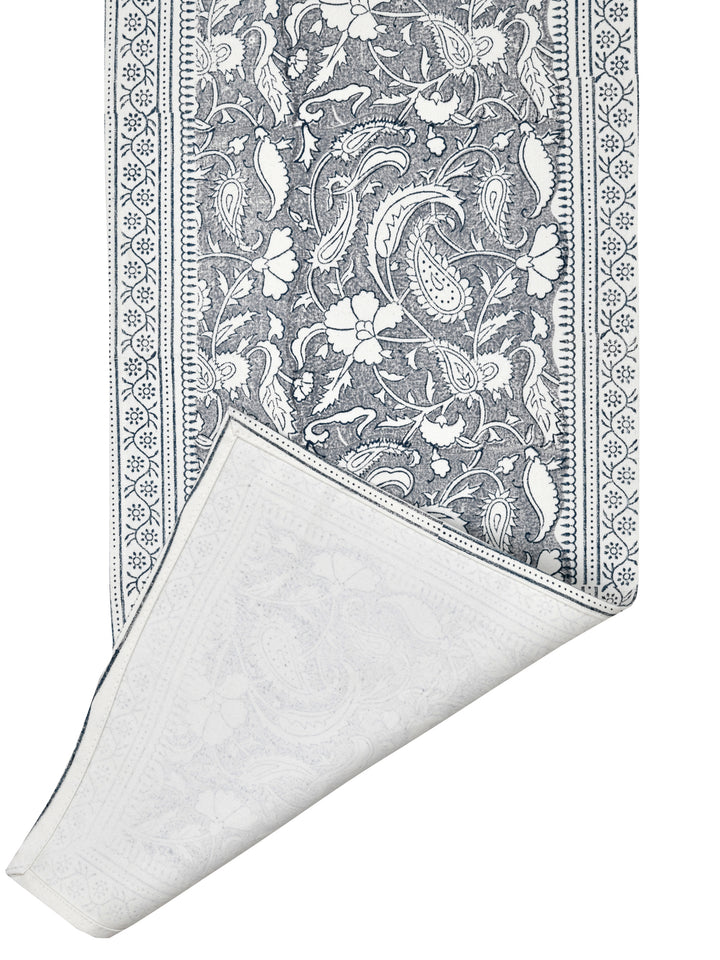 Table Runner; 13x70 Inches; Flowers & Leaves On Grey