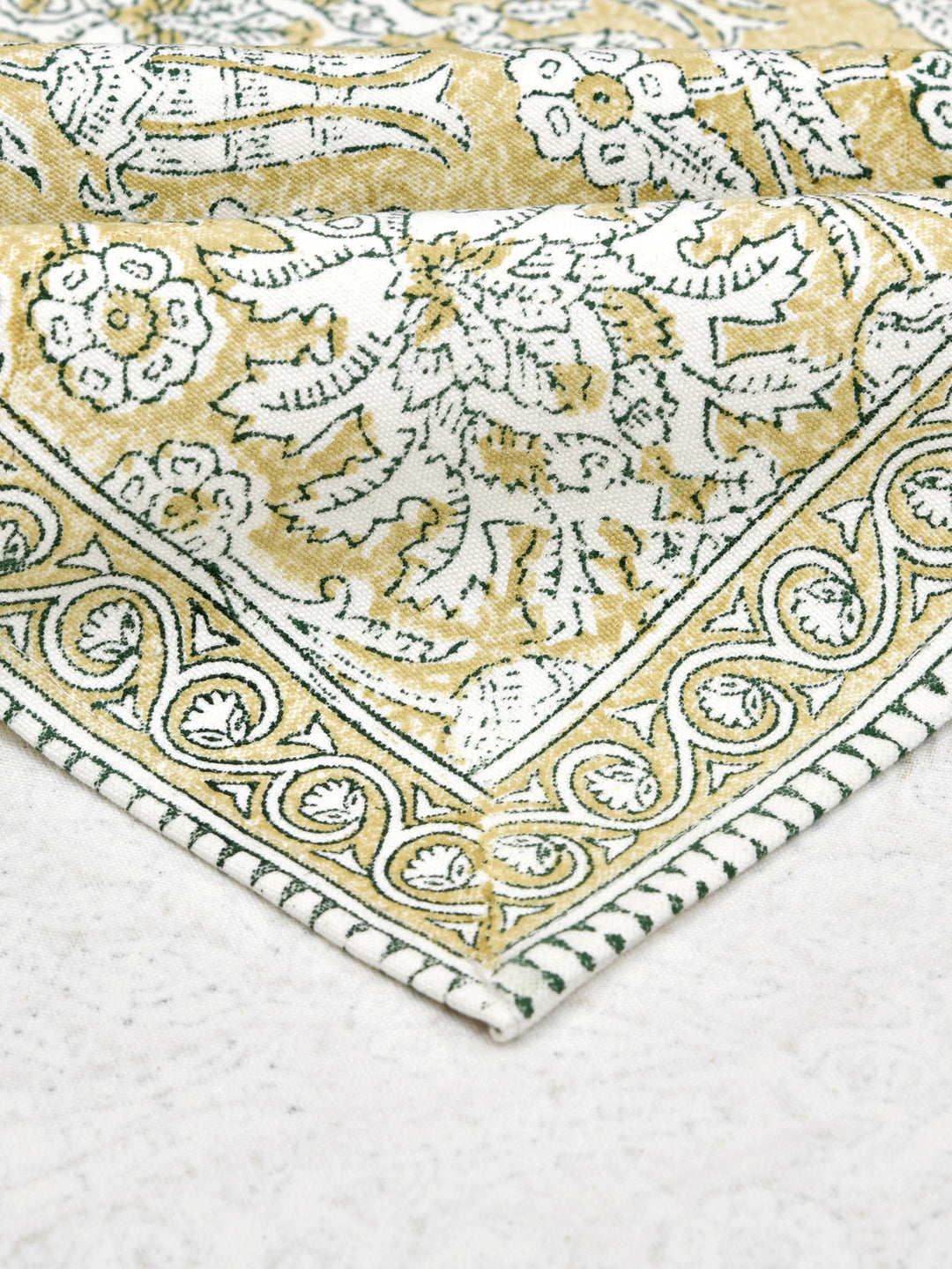 Table Runner; 13x70 Inches; Traditional Print On Olive Green