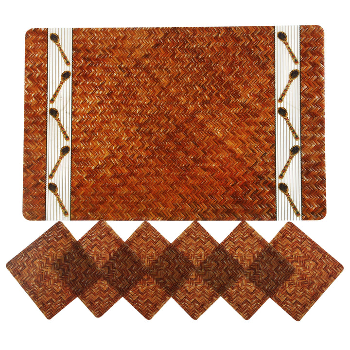 PVC Table Mats, Kitchen & Dining Placement; Set of 6 Mats + 6 Coasters; Color - Chatai Design