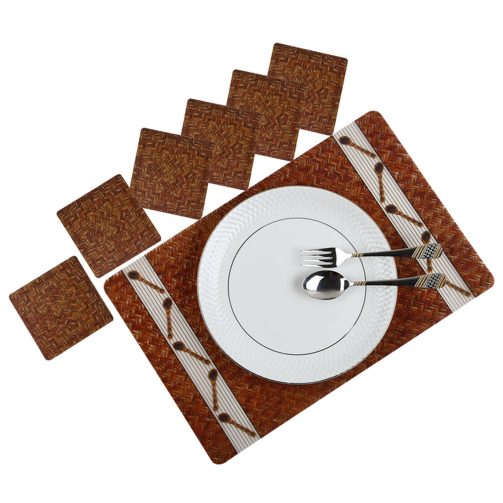 PVC Table Mats, Kitchen & Dining Placement; Set of 6 Mats + 6 Coasters; Color - Chatai Design