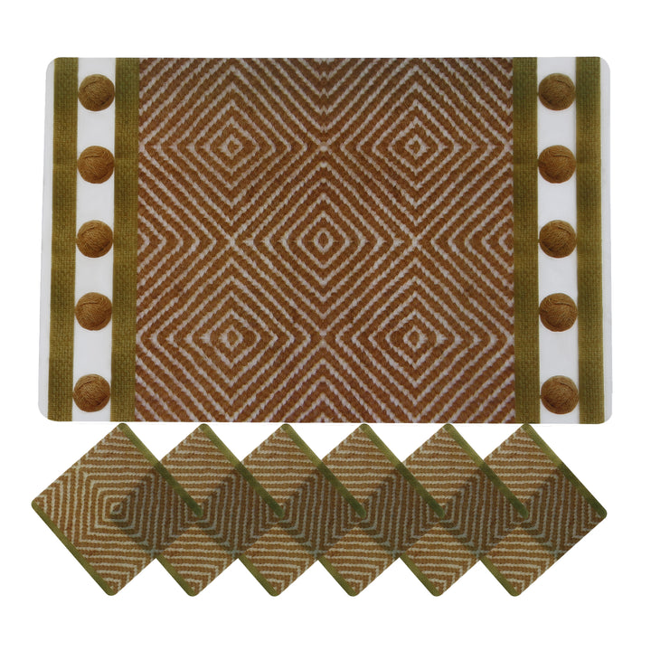 PVC Table Mats, Kitchen & Dining Placement; Set of 6 Mats + 6 Coasters; Color - Rope Design