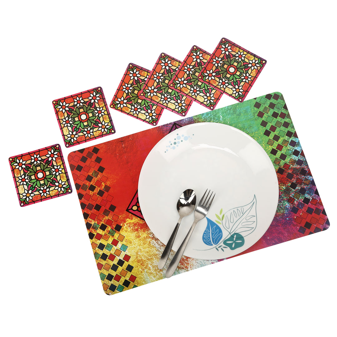 PVC Table Mats, Kitchen & Dining Placement; Set of 6 Pcs; Color - Rangoli Multicolor
