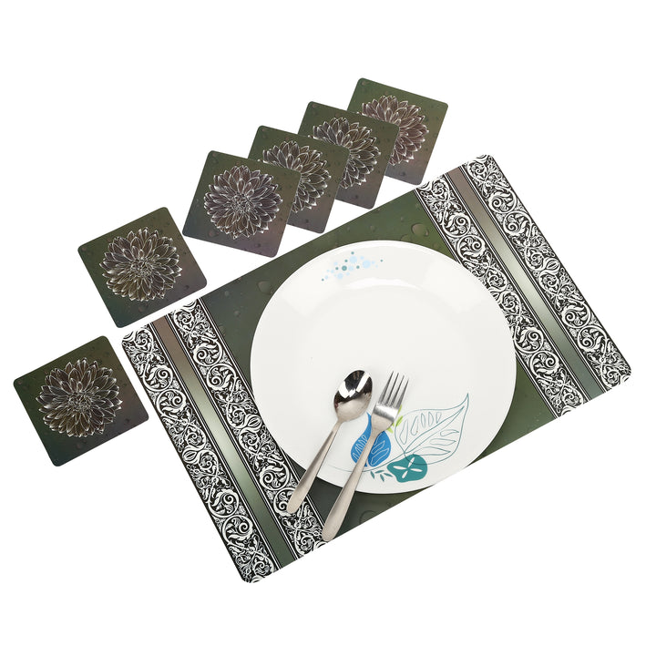 PVC Table Mats, Kitchen & Dining Placement; Set of 6 Pcs; Color - White & Grey