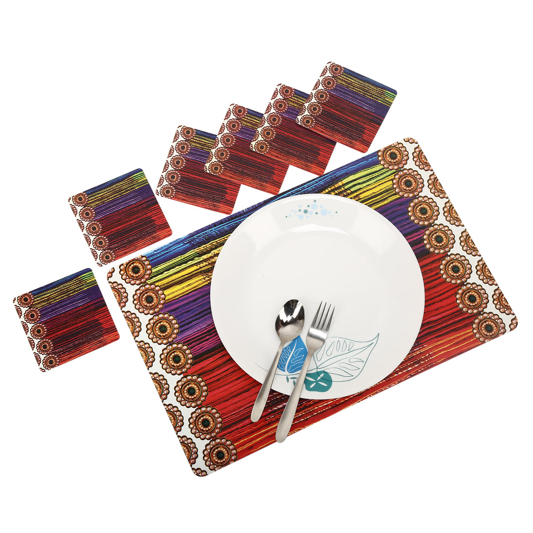 PVC Table Mats, Kitchen & Dining Placement; Set of 6 Pcs; Color - Multicolor Stripes