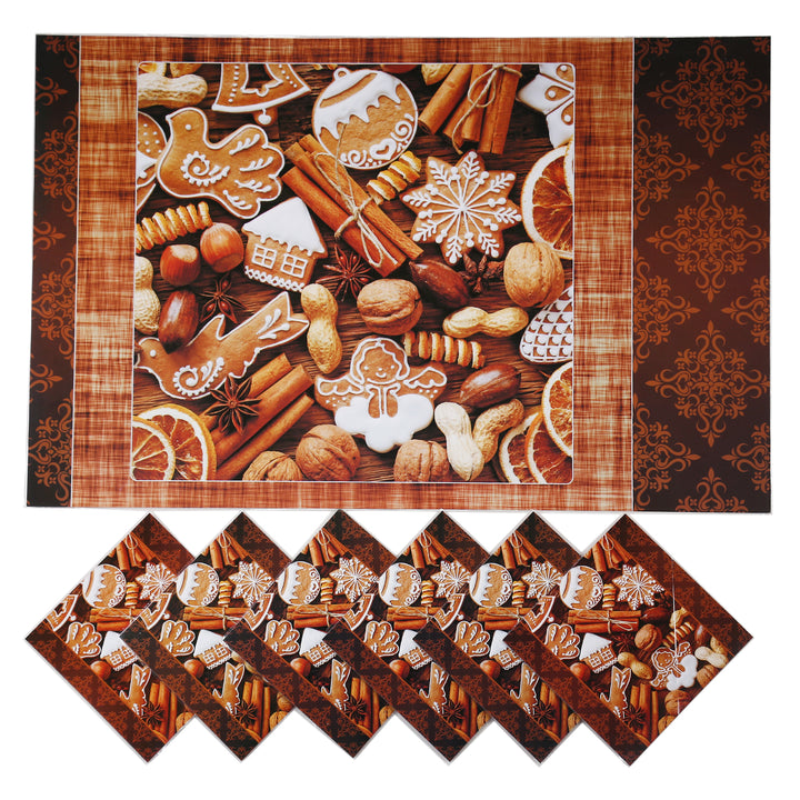 PVC Reversible Table Mats, Kitchen & Dining Placement; Set of 6 Mats + 6 Coasters; Both Side Printed;