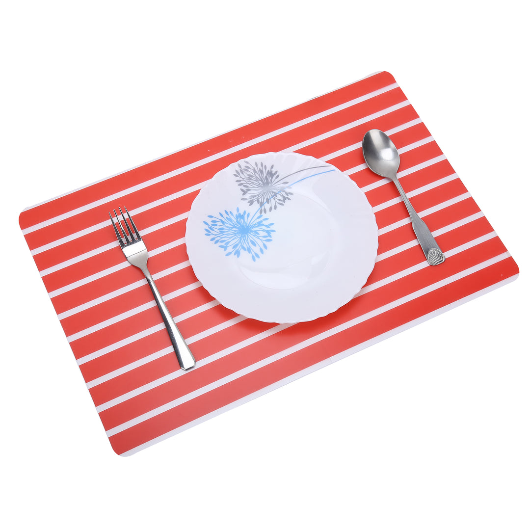 PVC Table Mats, Kitchen & Dining Placement; Set of 6 Pcs; Color - Red Stripes