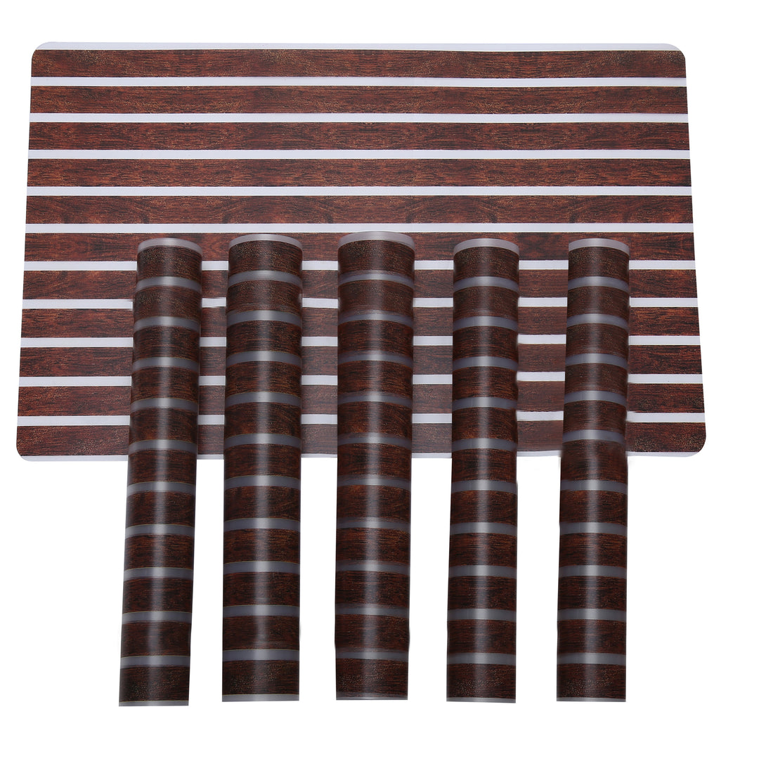 PVC Table Mats, Kitchen & Dining Placement; Set of 6 Pcs; Color - Brown Self Stripes