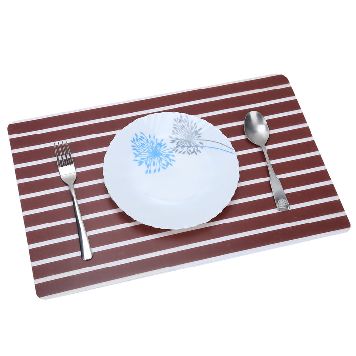 PVC Table Mats, Kitchen & Dining Placement; Set of 6 Pcs; Color - Brown Stripes