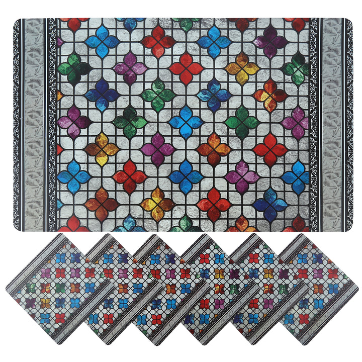PVC Table Mats, Kitchen & Dining Placement; Set of 6 Mats + 6 Coasters; Color - Multicolor