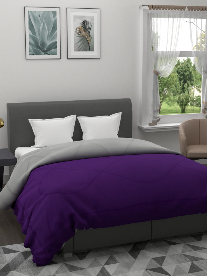 250GSM Reversible Double Bed King Size Comforter; 90x100 Inches; Purple & Grey
