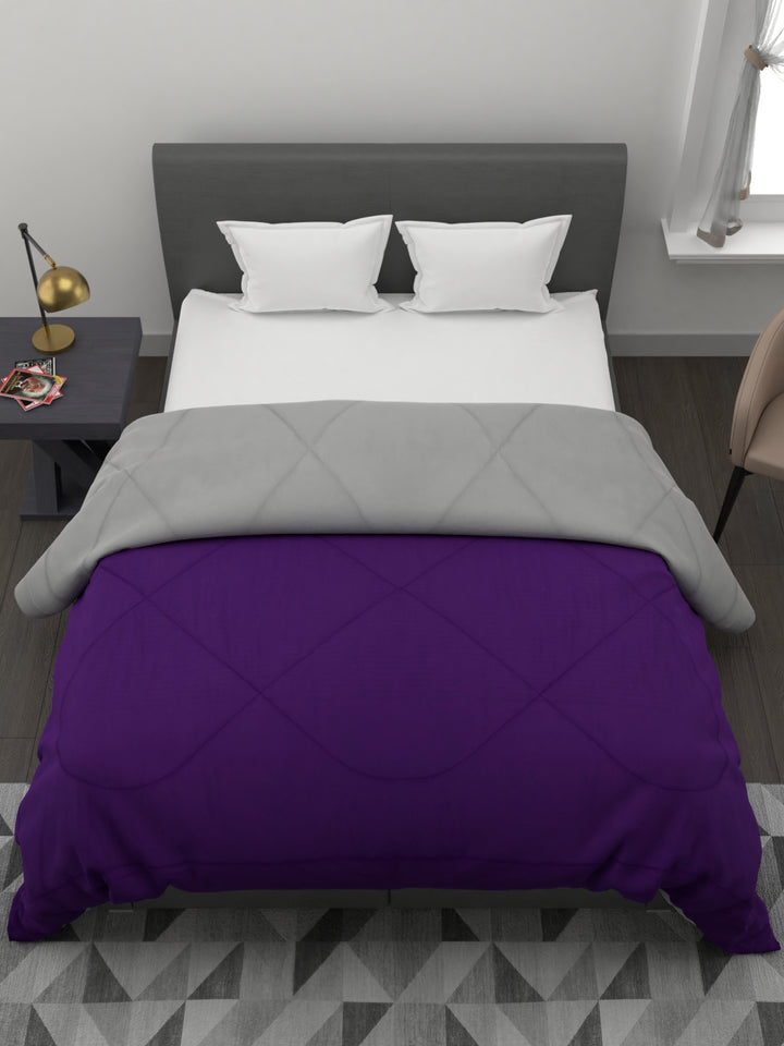 250GSM Reversible Double Bed King Size Comforter; 90x100 Inches; Purple & Grey