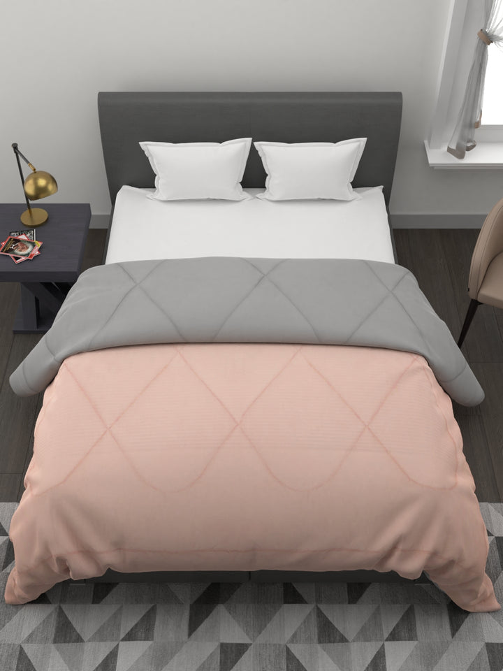 Reversible Double Bed King Size Comforter; 90x100 Inches; Peach & Grey