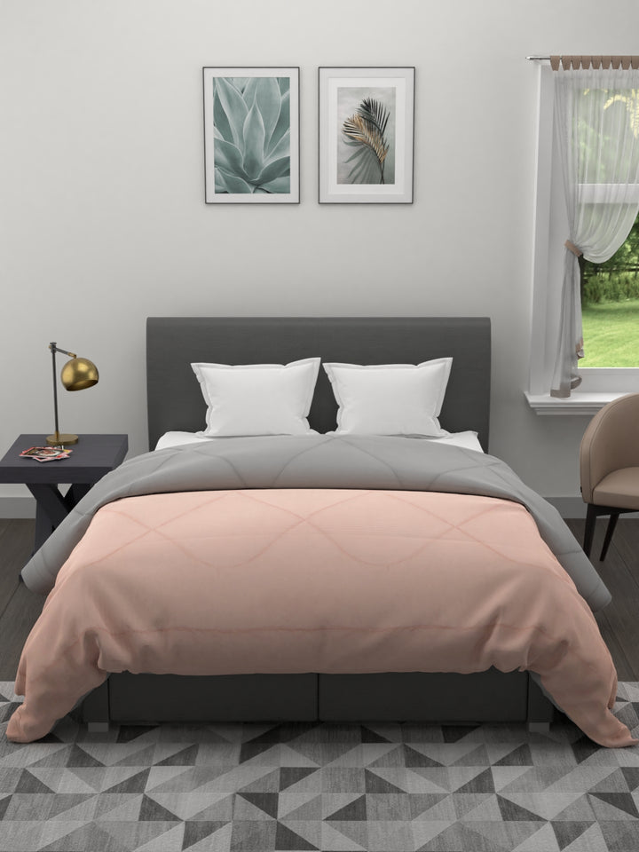 25GSM Reversible Double Bed King Size Comforter; 90x100 Inches; Peach & Grey