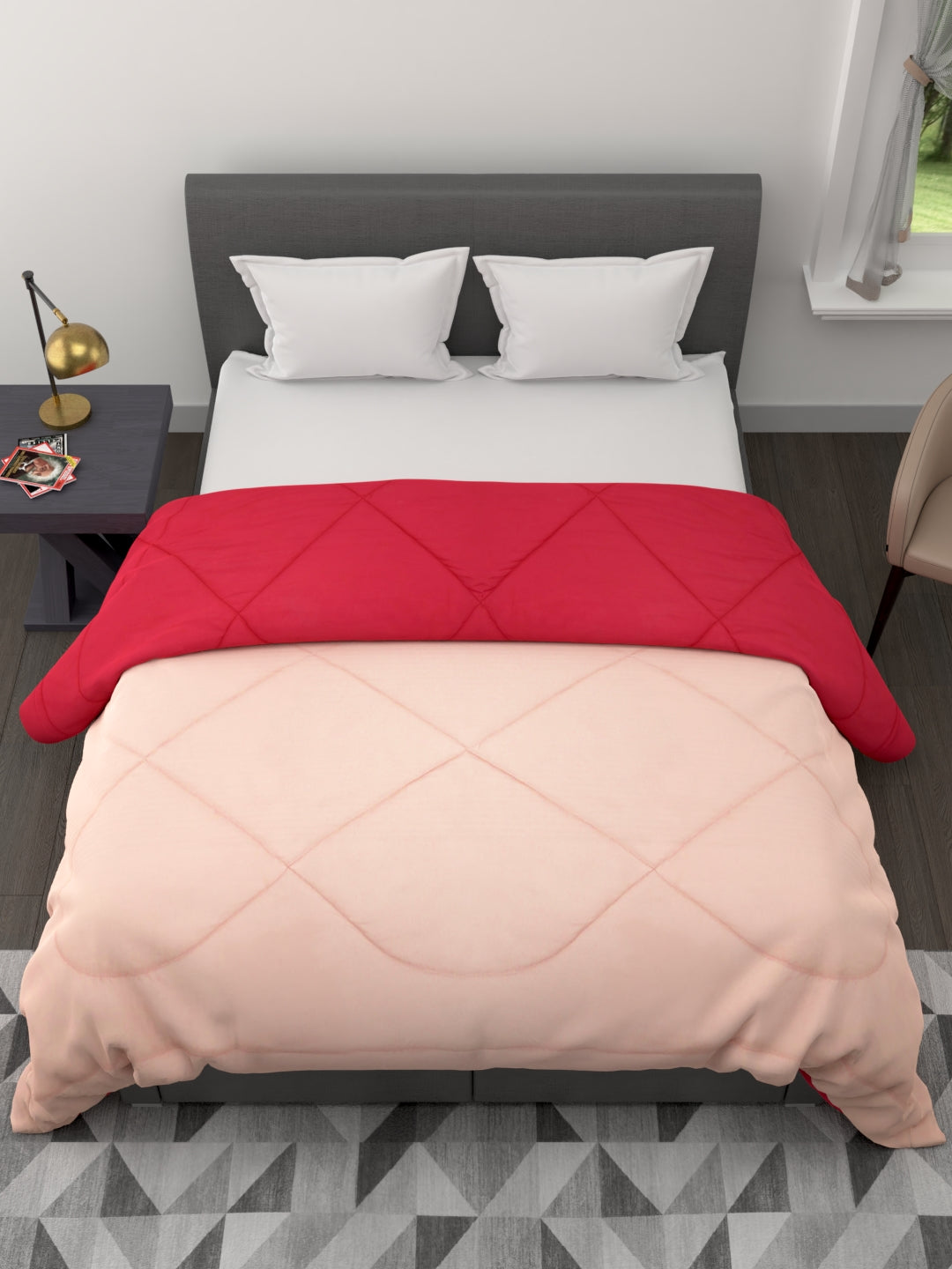 250GSM Reversible Double Bed King Size Comforter; 90x100 Inches; Peach & Pink