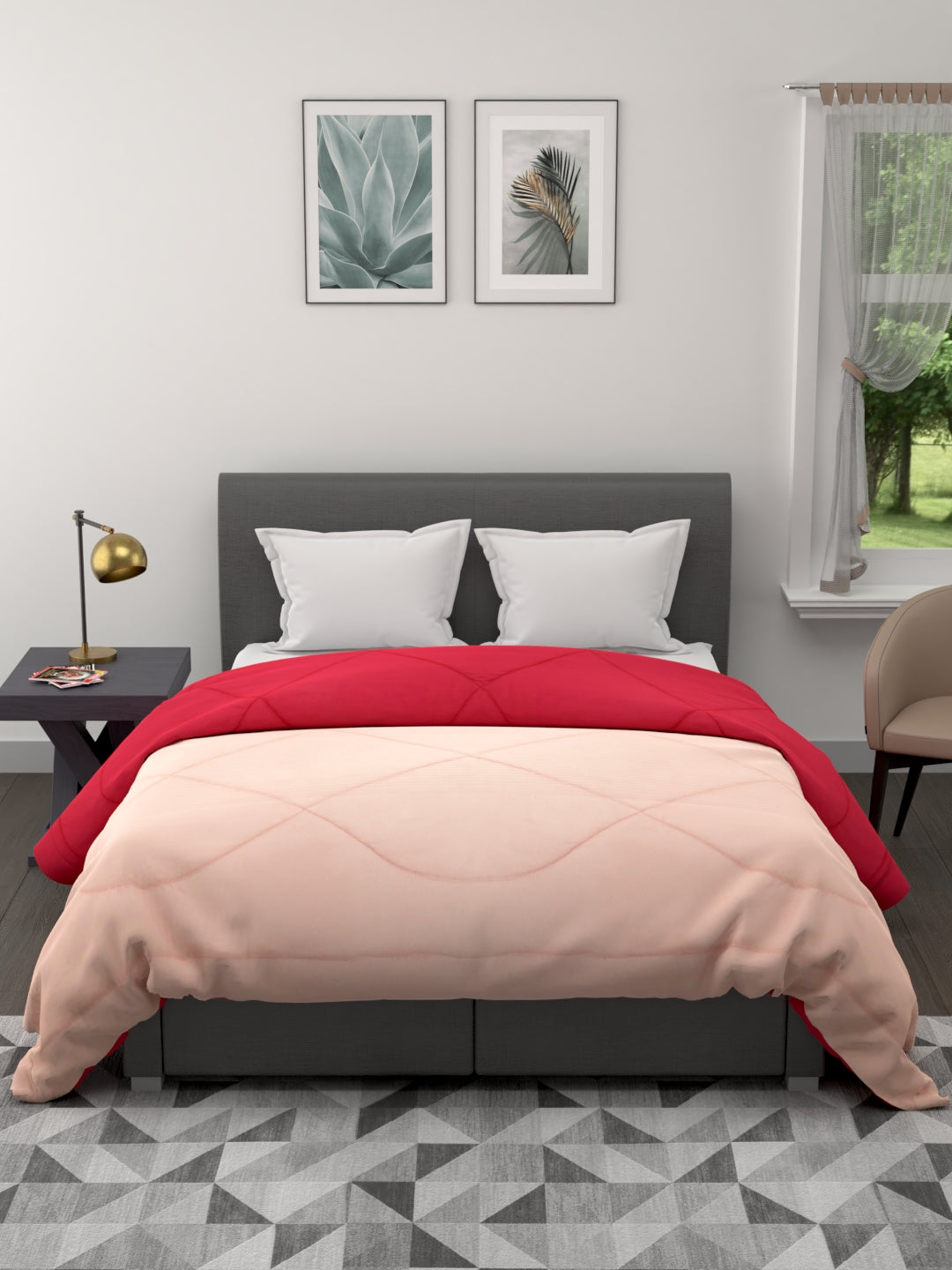 250GSM Reversible Double Bed King Size Comforter; 90x100 Inches; Peach & Pink