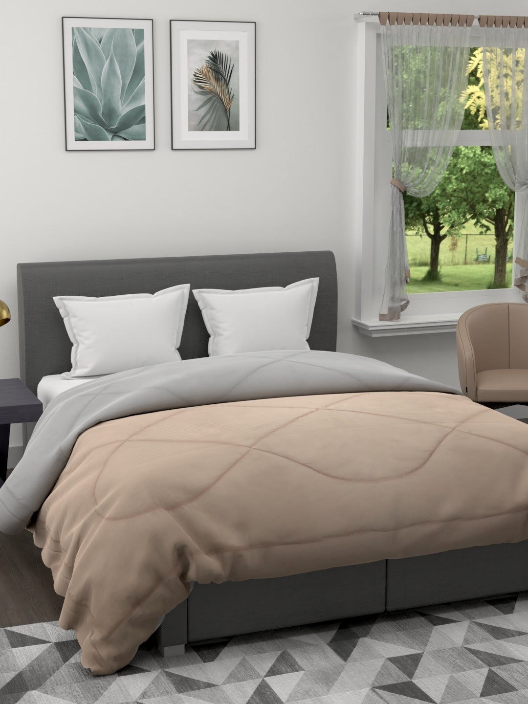 250GSM Reversible Double Bed King Size Comforter; 90x100 Inches; Taupe & Grey