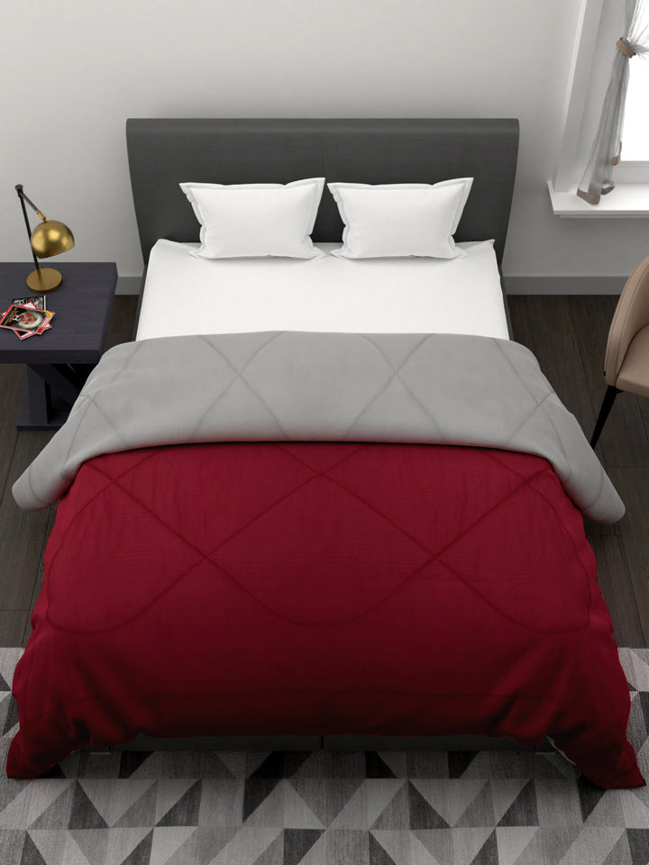 250GSM Reversible Double Bed King Size Comforter; 90x100 Inches; Maroon & Grey