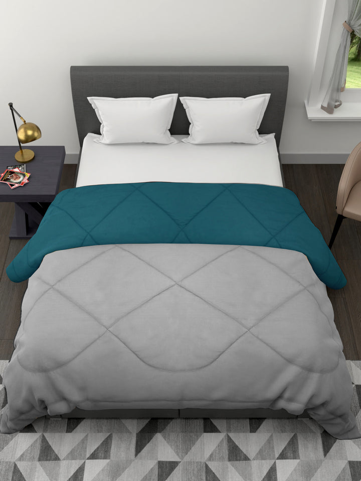 250GSM Reversible Double Bed King Size Comforter; 90x100 Inches; Grey & Cyan