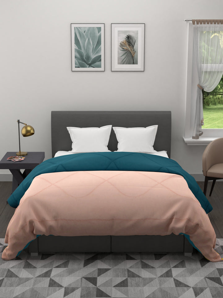 250 GSM Reversible Double Bed King Size Comforter; 90x100 Inches; Peach & Cyan
