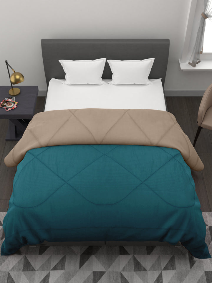 250 GSM Reversible Double Bed King Size Comforter; 90x100 Inches; Cyan & Taupe