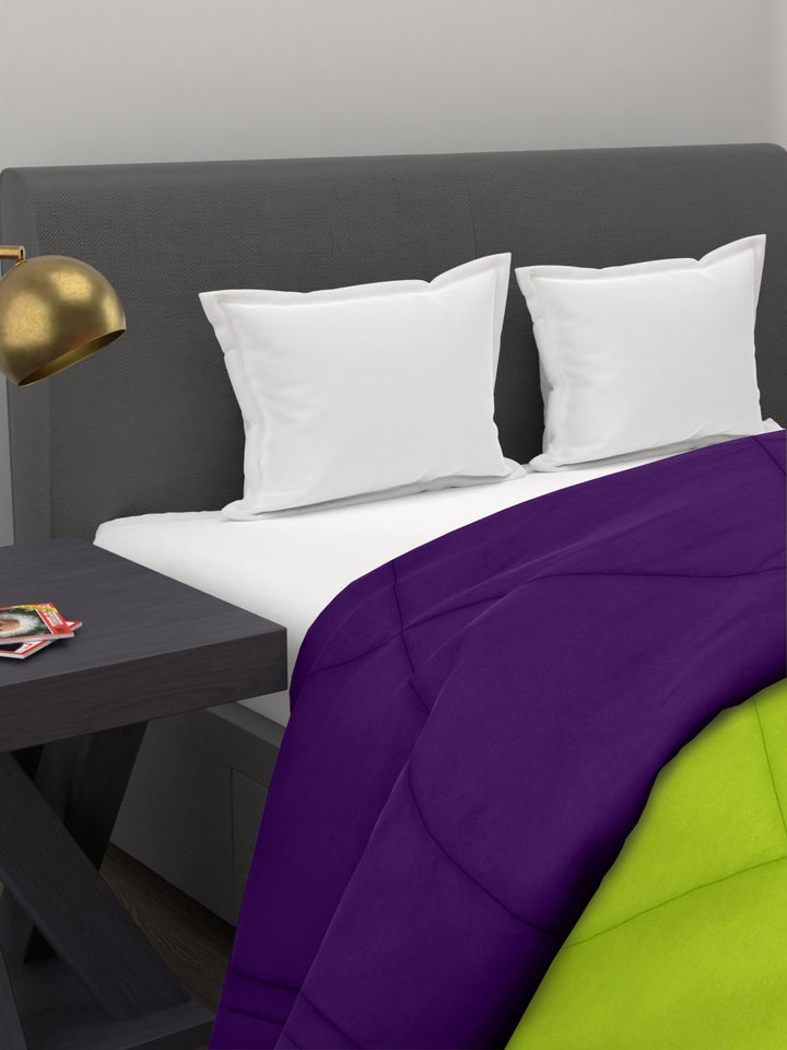 Reversible Double Bed King Size Comforter; 90x100 Inches; Green & Purple